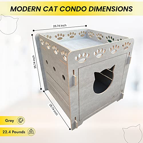 Creative Planet Cat Condo/Cat Litter Box Enclosure For 1 Or 2 Cats/Kittens Fits Cat Bed/Litter Box Sized (15.5"X 19.5"X 6") Easy Assembly (Grey) (Cat Condo) #TOP6