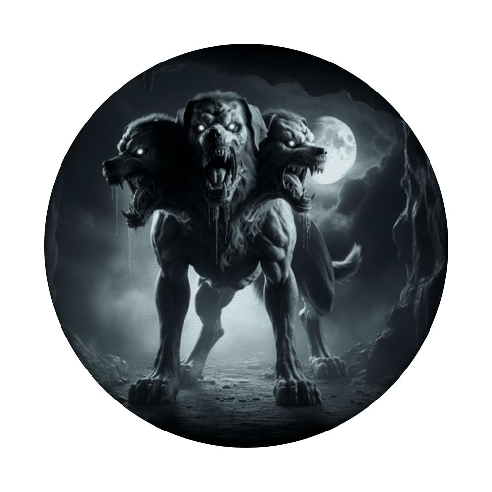 Fantasy Greek Mythology Cerberus Hound Of Hades Graphic PopSockets Swappable PopGrip, Black - Image 3