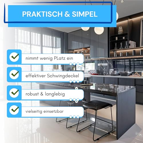 Vani Mülleimer (10 Liter) - Abfalleimer mit Schwingdeckel für Küche und Bad - Abfallbehälter - 19 x 25 x 37,5 cm – Bild 3