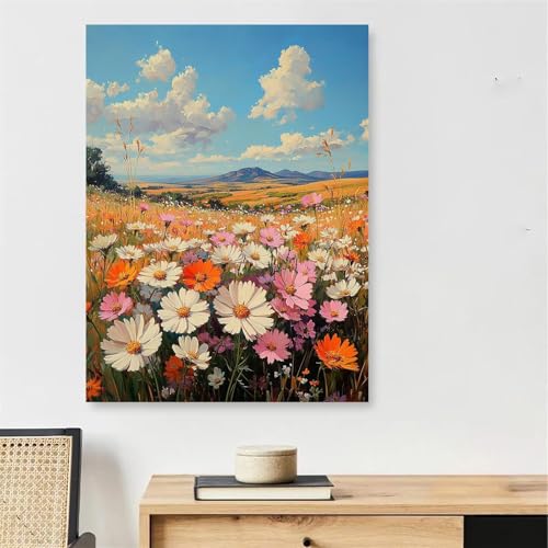 Peinture par numero adulte paysage de fleurs avec cadre 50x70 numéro d'art
