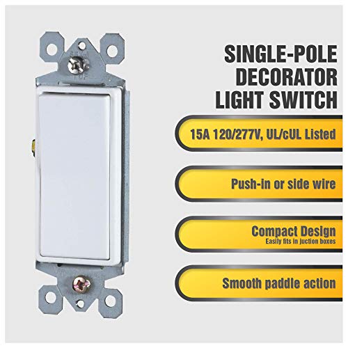 Faith [10-Pack] Single-Pole Decorator Paddle Wall Light Switch, 15A 120/277V, On/Off Rocker, White, 10-Piece - Thumbnail 2