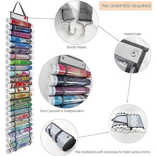 24 Compartment Organizer for Diamond Art Painting Kits, 51.6" x 8.46" Hanging Storage Bag for Diamond Art Accessories with Transparent Pockets, Neatly Organize Craft Diamonds Painting Canvas Supplies by Flatro - Used condition - Image 3