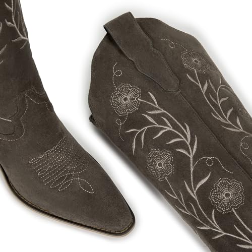Image of wetkiss Women's Pointed Toe Cowboy Boots | Knee High Cowgirl Boots, Retro Embroidery, Chunky Heel, Pull-On, Style for a Classic Western Look,Stable and Comfortable