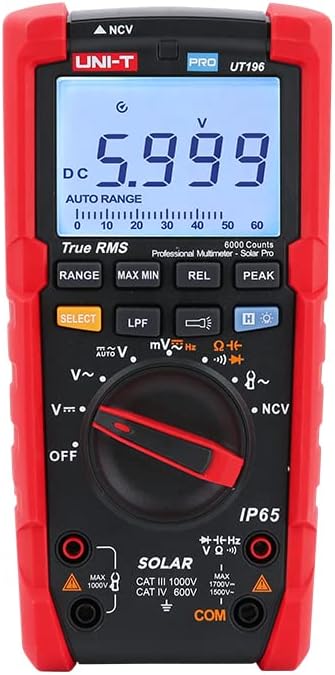 UNI-TUT196 Professional Digital Multimeter 1700V DC Voltage Tester True RMS Capacimeter Resistance Frequency Meter- Solar Pro