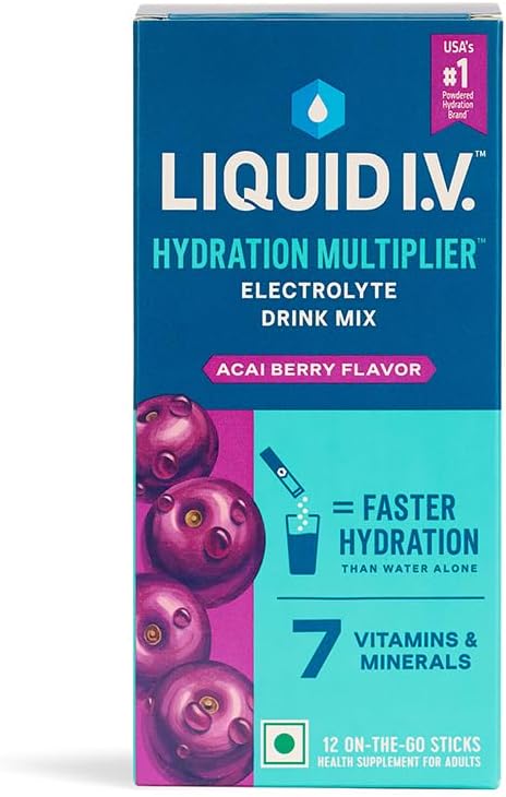 - Hydration Multiplier โ Acai Berry | Electrolyte Drink Mix Powder 16 g | Pack of 12 | Sodium & Potassium | Hydration Drink | Easy-Mix Sticks | No Artificial Sweeteners