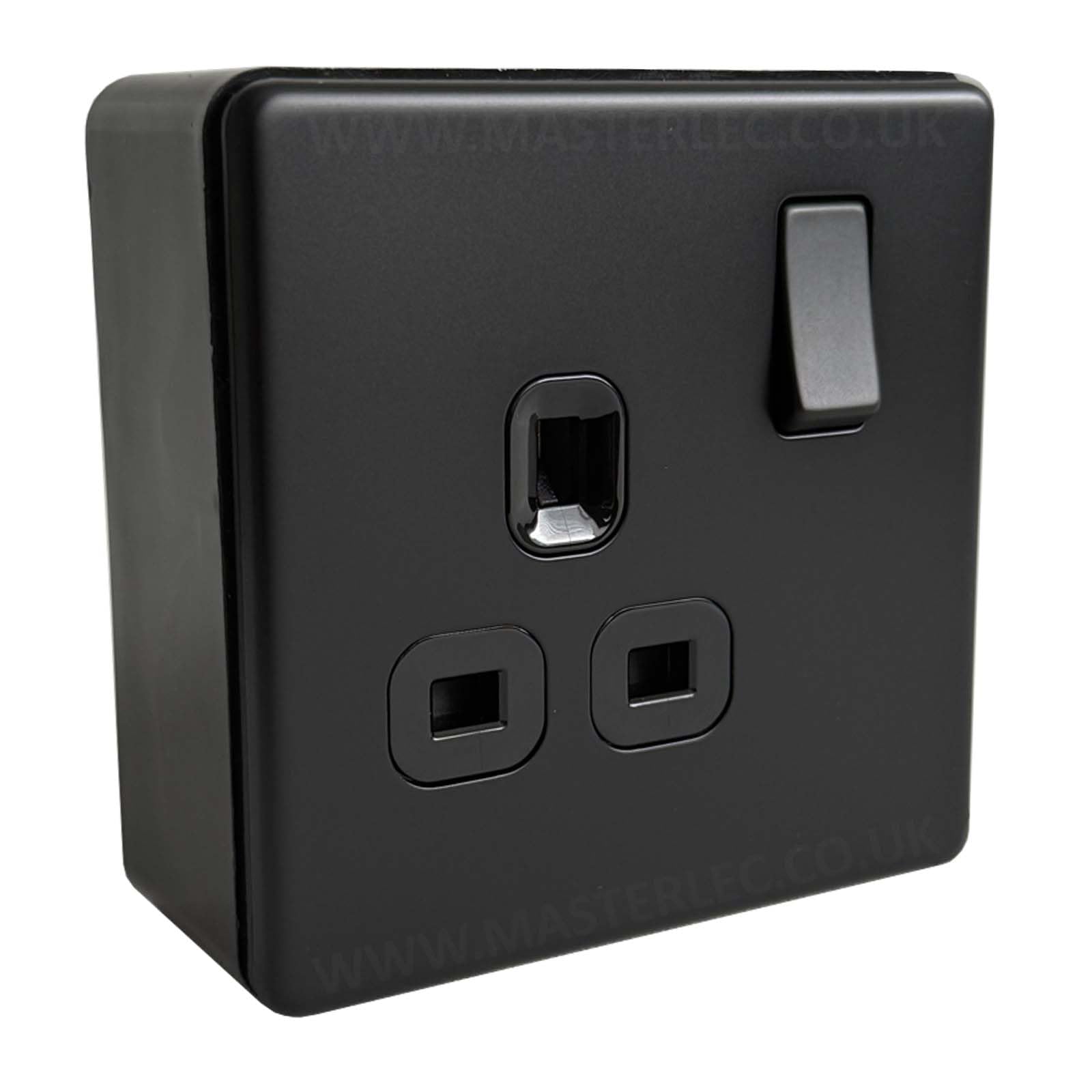 Matt Black Screwless 1 Gang Single Socket & 32mm Black Surface Pattress Back Box