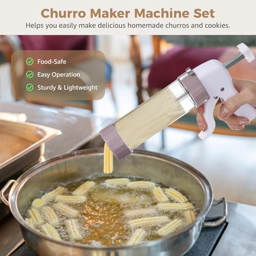 Cookie Press Gun Kit, Stainless Steel Biscuit Press Cookie Gun Set with 20 Cookie Discs and 4 nozzles for DIY Biscuit Maker and Churro Maker