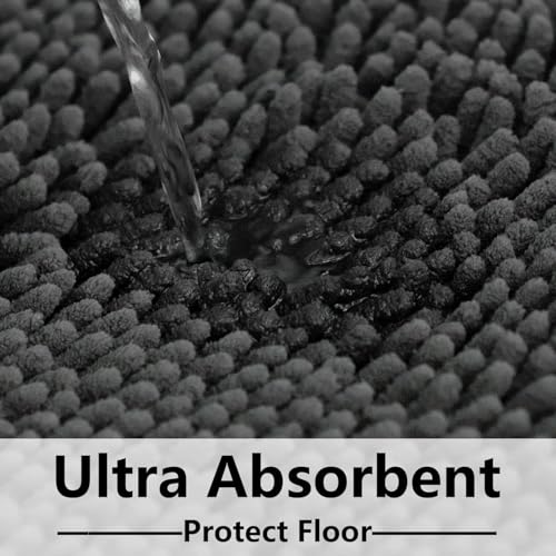 Image of BOANKODU Bathroom Rugs 15x23, Extra Soft Absorbent Chenille Bath Rugs, PVC Backing Quick Dry, Machine Washable Bath Mats for Bathroom Floor, Tub and Shower, Home Decor Accessories, Dark Grey