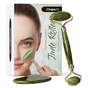 Gua Sha Massage Tool Jade Roller Skin Care Kit by Branfit, 100% Natural Jade Roller Beauty Product for Anti-Aging & Anti-Wrinkle Treatment, Massager Wand for Neck and Puffy Eye Area