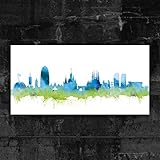 Fabricado en Colonia. Hermano artificial Barcelona Skyline – Azul (Div. Tamaños) 3D 4 cm – Impresión sobre lienzo 50 x 100 cm
