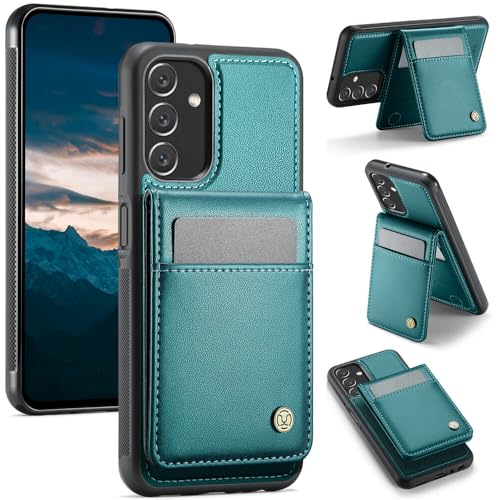 Étui portefeuille Galaxy A52S 5G vert en cuir et silicone