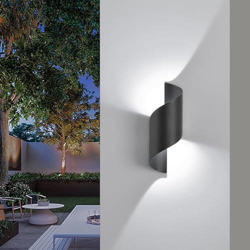 SANSHI LED Applique Murale intérieur/Extérieur,10W 6000K Blanc Froid Lampe Murale,Moderne Up Down Luminaire Murale, Spirale aluminium Éclairage Mural Etanche IP65 pour Bar Couloir Entrée Jardin,Noir