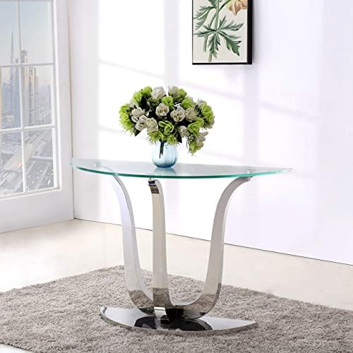 OAK FURNITURE KING Naples Semi Circle Glass Console Table | Silver Stainless Steel Metal Hall Side End Table | Naples