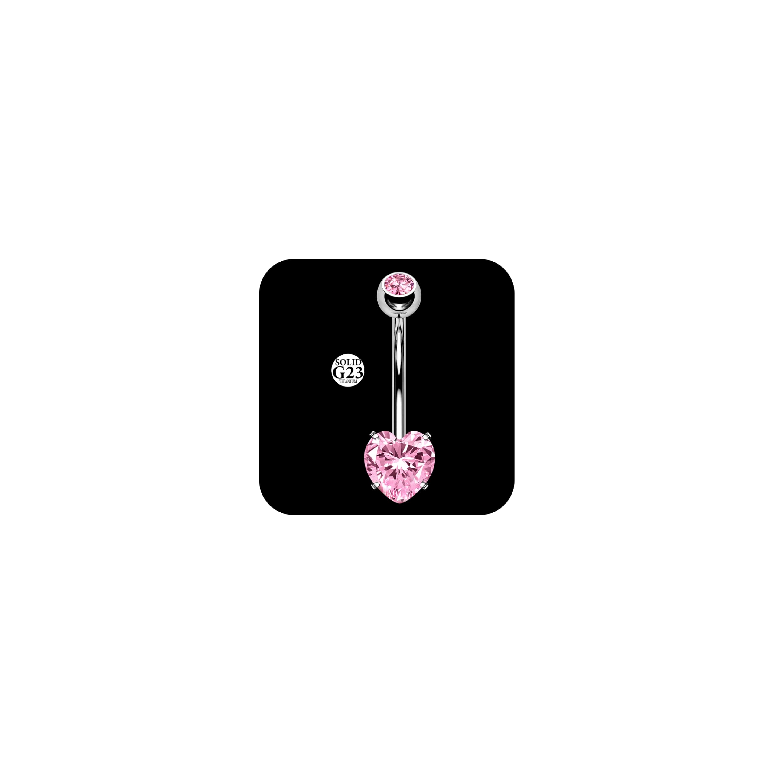 DJCIW 14G G23 Titanium Belly Button Rings for Women,Implant Grade, Internal Thread Pink Heart Gem Hypoallergenic, Available in 8mm-16mm Long Bar for