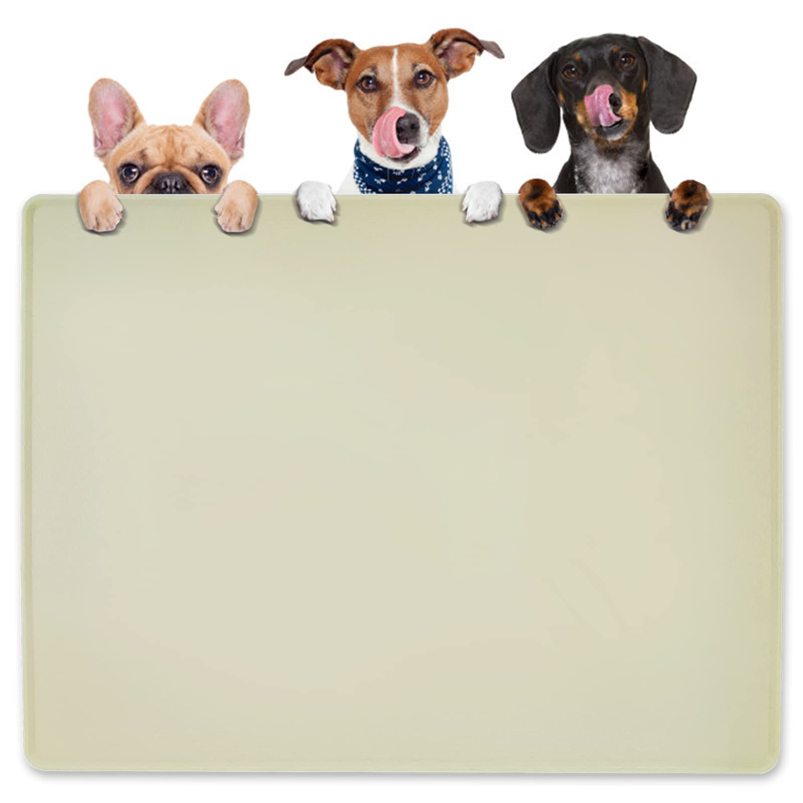 KVK Dog Water Mat 39.4 by 29.5in Extra Large - Silicone Mat for Dog Bowls Waterproof Non Slip - XL Pet Mat for Food and Water Protect Floors - Beige