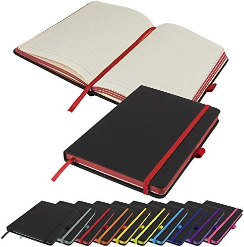 Executive Contrasting Paper Edge A5 Notebook New Lined Hardback Journal with Pen Loop, Elastic, Ribbon, Paper Pocket & 196 Pages Notepad Note Book Notes Diary Pad (Lime)