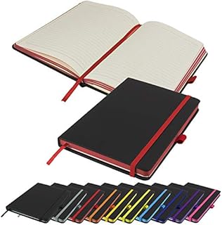 Executive Contrasting Paper Edge A5 Notebook New Lined Hardback Journal with Pen Loop, Elastic, Ribbon, Paper Pocket & 196 Pages Notepad Note Book Notes Diary Pad (Pink)