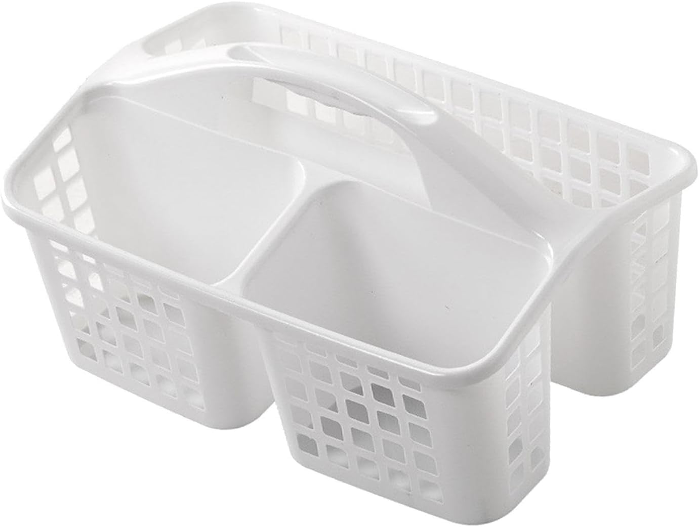 pistro Bathroom Shower Caddy Basket with Handle Lightweight Tote with 3 Divided Compartments for Cleaning Supplies White Storage