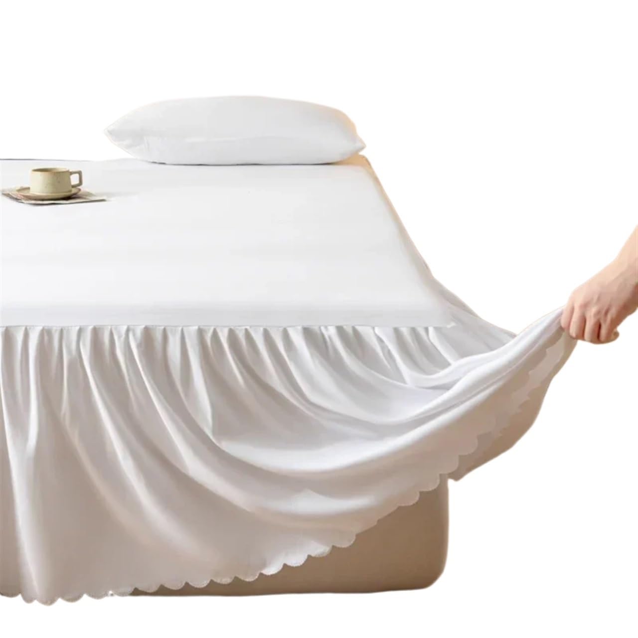 Mantovana giroletto tinta unita con fascia elastica in tessuto spazzolato resistente alle pieghe King Size 320x220x45cm 1pc