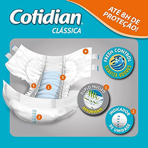 Fraldas para adultos Cotidian Clássica Unissex - Incontinência Intensa, 7 unidades, Tamanho G, Cintu