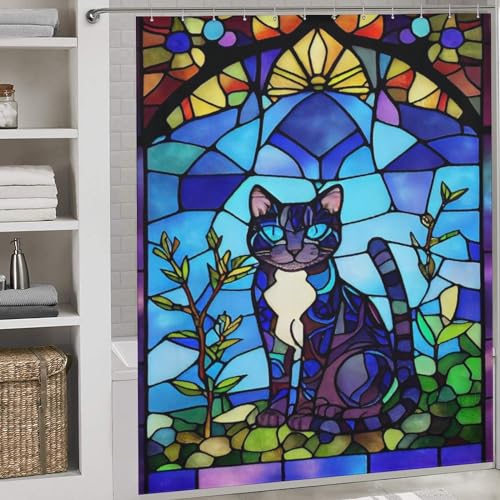 Rideau de douche chat en tissu polyester lavable de qualité supérieure