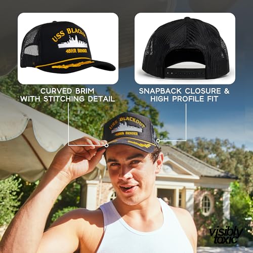 Image of Visibly Toxic Funny Trucker Hats for Men, Mesh Snapback Cap, Adult Humor | Embroidered designs, breathable vintage style, adjustable, unisex, funny gift, high-profile fit