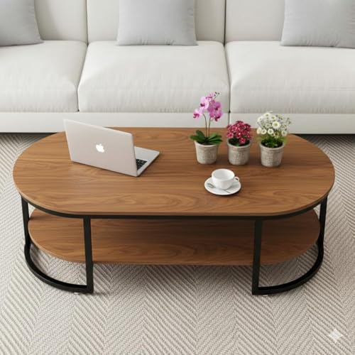 Image of Modern Large Coffee Table Center Table, Beautiful Sofa Table Simple Design - 2 Tier Nesting Coffee Table Living Room Table for Home,& Office (Brown Black)