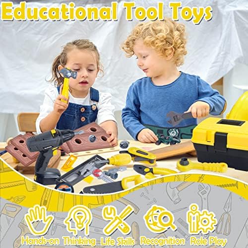 TEUVO Kids Tool Set, 54Pcs Toy Pretend Play Construction Tools Toys Kit with Electric Drill, Kids Tool Belt, Tool Box, Educational Power Toy Gifts for Toddlers Boys Aged 3 4 5 6 7 Years Old 3 51ViMueeMVL. AC