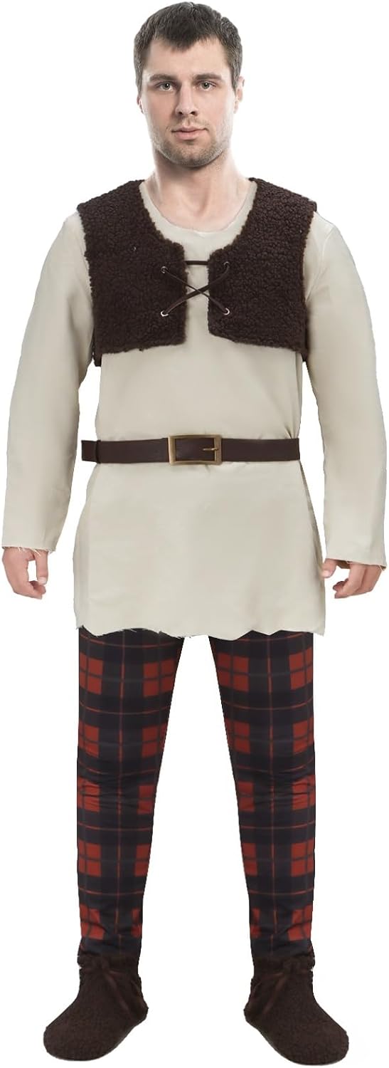 AMNPOLEN Men Costume Sublimation Shirt Vest Pants Belt Halloween Movie Character Cosplay Outfit