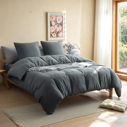 Housse de Couette 200x200 cm Gris avec Fermeture Éclaire Facile pour Lit Double - 3