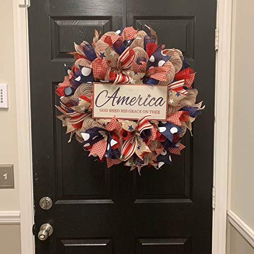 Patriotic Wreath For Front Door Memorial Day Hanging Wreath, 4Th Of July Wreath Red White Blue Wreath Usa Flags Garland For Independence Day Veterans Day Upstairs Wreath For Patriotic Party Decor #TOP4