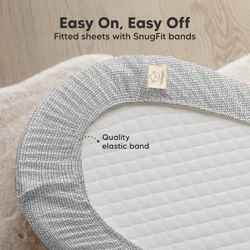 Image of 2-Pack Organic Bassinet Sheets for Girls, Boys - 100% Cotton Bassinet Mattress Sheets Compatible with Halo Bassinest Swivel Sleeper, Graco, Baby Delight, Chicco, Unisex Fitted Bassinet Sheets (Nordic)