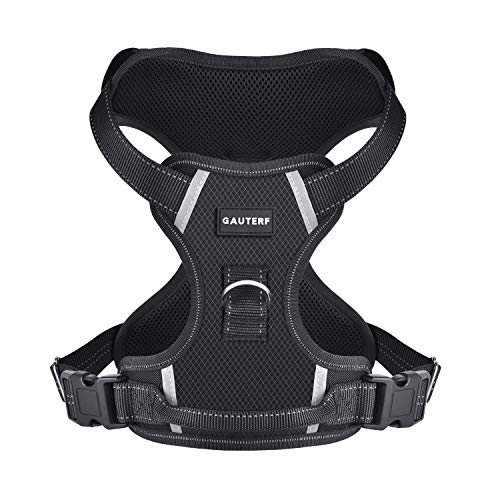 GAUTERF Adjustable Reflective Breathable Oxford Soft Dog Vest Harness with Front & Back 2 Leash Attachments and Easy Control Handle Vest Outdoor Harness fit Medium Large Dogs