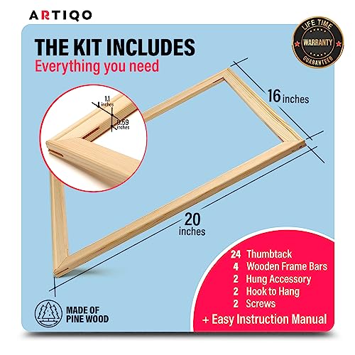 Artiqo Diy Canvas Stretcher Bars 16X20 Inch Canvas Frame - Easy To Assemble, Gallery Wrap Oil Frame Kits Canvas Wood Stretcher Bars- For Oil Paintings, Prints, Paint By Numbers & Posters #TOP5