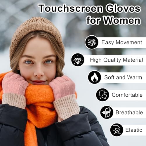 Tavaleu 4 Pairs Winter Gloves Women - Warm Soft Touchscreen Gloves for Women, 4 Pairs Mittens for Womens Warm Fleece Lined Knit Elastic Cuff