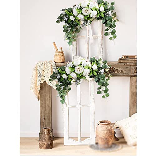 Lmeison Wedding Arch Flowers, 30 Inch Rustic Artificial Floral Swag For Lintel, Arbor And Ceremony, Green Leaves Rose Peony Door Wreath Reception Backdrop Home Decoration, Champagne #TOP6