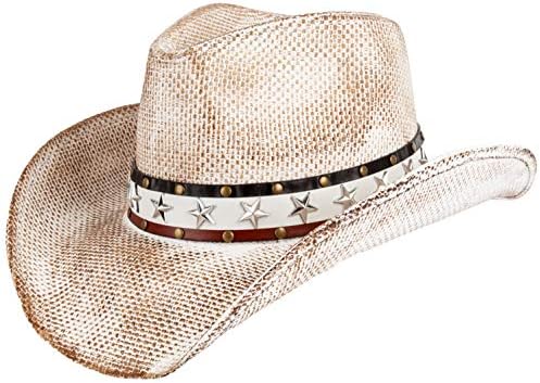 Queue Essentials Men & Women's Woven Straw Cowboy Cowgirl Hat Western Outback w/Wide Brim-USA Off White