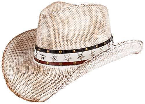 Queue Essentials Men & Women's Woven Straw Cowboy Cowgirl Hat Western Outback W/Wide Brim-Usa Off White #TOP1