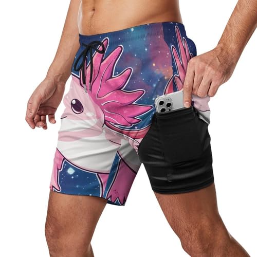 Galaxy Axolotl Mens Swim Trunks with Quick-Drying Lining Beach Shorts for Outdoor Sports2