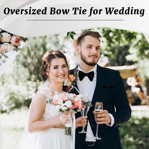 Image of Luckyvestir Velvet Bow Tie Oversized Bow Ties for Men Adjustable Black Clip on Bowtie for Tuxedo Shirt Wedding Prom