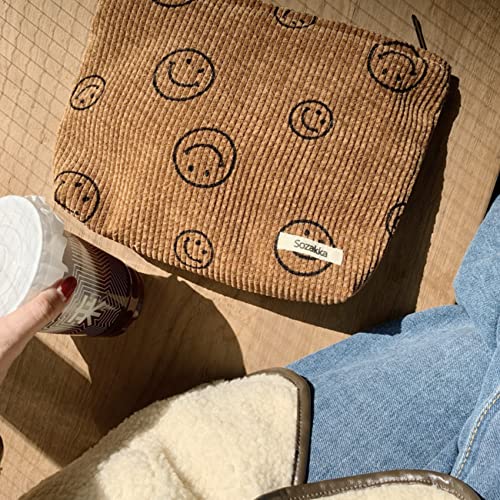 Makeup Bags With Zipper,Travel Toiletry Organizer,Large Capacity Canvas Makeup Bags,Portable Pencil Case For Women Men Girls Gifts (Brown Smile) #TOP5