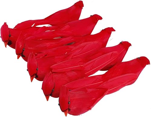 Miniatura 5 de Pannow 12 adornos de Navidad cardenales rojos, pájaros cardenales rojos con clip para decoración de árbol de Navidad, coronas y manualidades, plumas