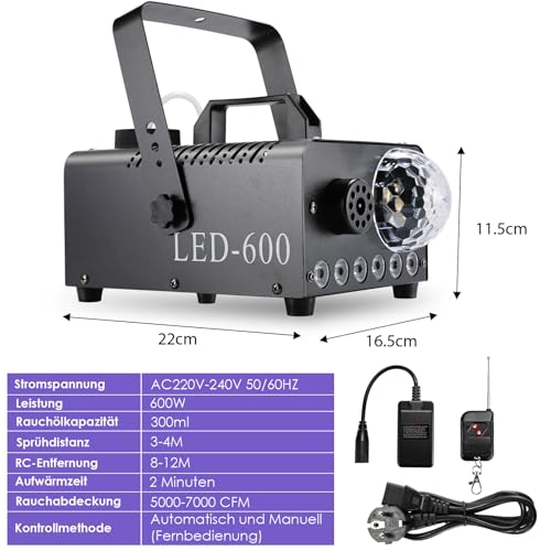 Máquina de niebla de 600W con efectos RGB y bola de discoteca para eventos 5