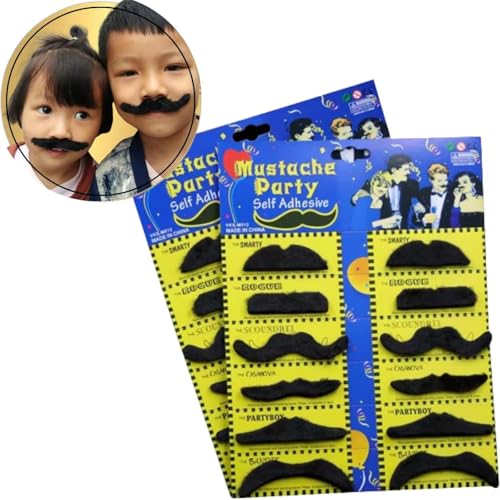 Bigode Falso Adesivo - Bigode Postiço Preto De Fantasia - Diversos Tamanhos Cartela Com 12 Unds - Ar