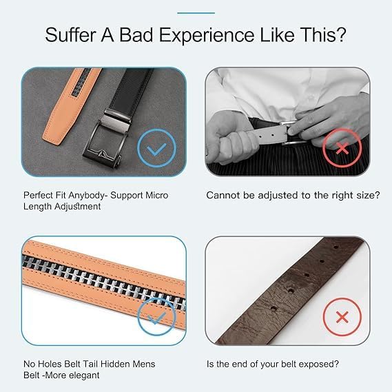 SENDEFN Ratchet Belt Replacement Strap 1 3/8", Leather Belt Strap for 35MM Slide Click Buckle - Image 5