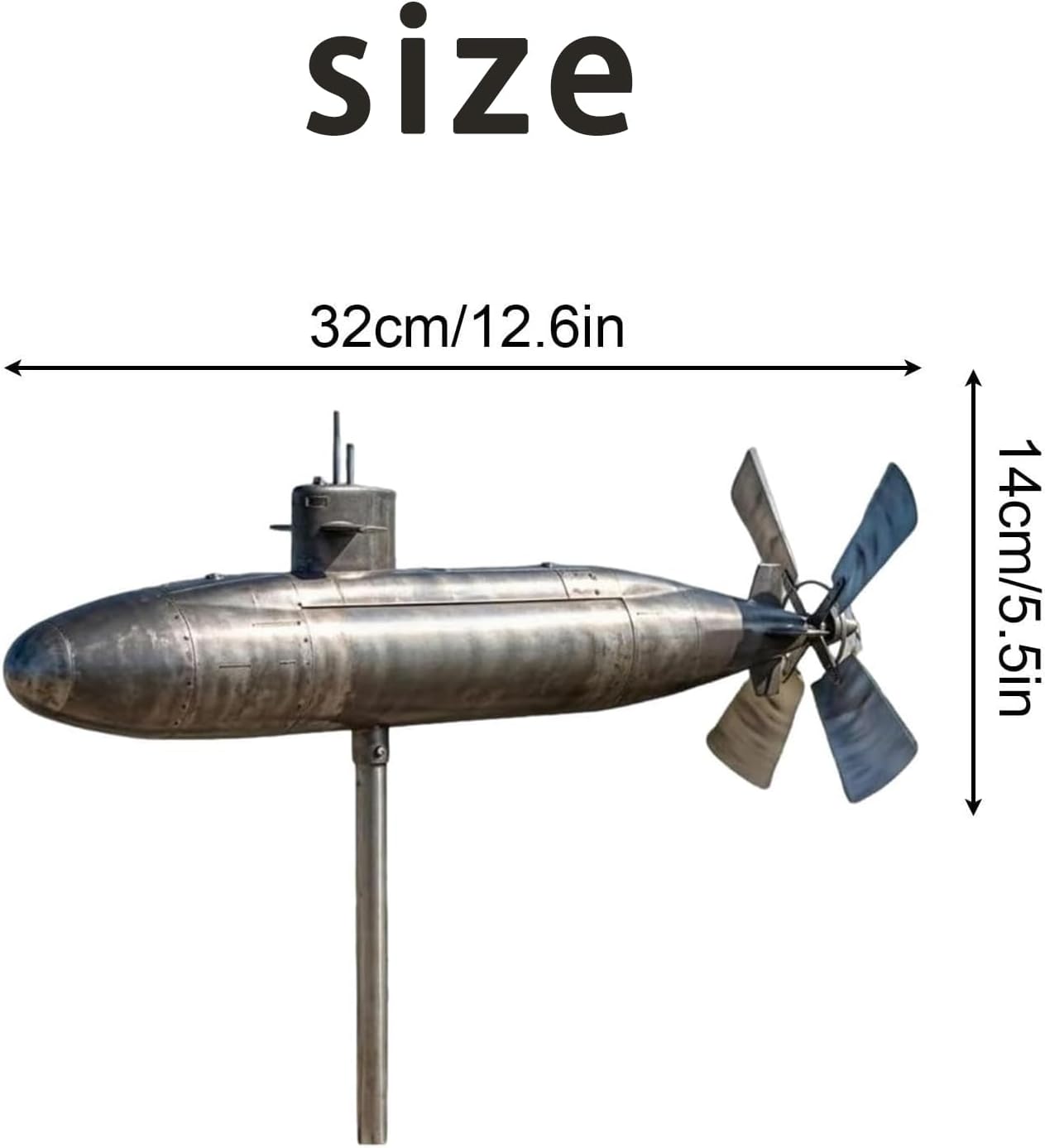 Submarine Wind Spinner, Wind Spinner Outdoor Garden Decor, Rotating Submarine Yard Spinner with Spin Blades, Motion Art Wind Sculpture for Patio, Propeller Windmill, for Patio Lawn Flower Bed (#2)