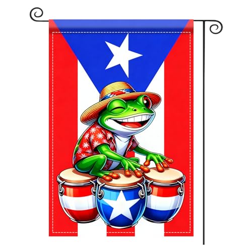 Image of Nuxovilar Puerto Rico Garden Flag Frog Hats Drums Polyester Decor 12x18inch
