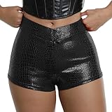 Ausing Femme Legging en Cuir PU Métallisé Hot Pants Simili Cuir Brillant pour Femme Hotpants Mini de Soirée Noir Short de Carnaval Printemps Pantalon Sexy Élastique Shorts Court Club XL