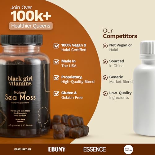 Black Girl Vitamins - Irish Sea Moss Gummies - SeaMoss + Bladderwrack & Burdock - 92 Minerals for Thyroid, Metabolism, and Immunity - Vegan, Gluten-Free, Halal (Mixed Berry, 30 Day Supply) - Image 5