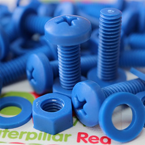 20 X Blue Pan Head Screws Polypropylene (Pp) Plastic Nuts And Bolts, Washers, M6 X 20Mm, 15/64 X 25/32 #TOP2